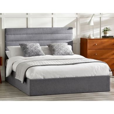 Merida Linen Fabric Lift-Up Storage Double Bed In Grey