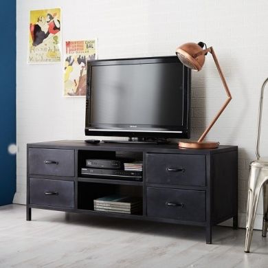 Metalica Modern Metal 4 Drawers TV Stand In Black