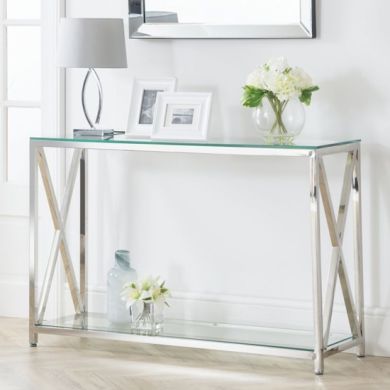 Miami Glass Console Table With Chrome Legs