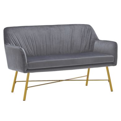 Middleton Velvet 2 Seater Sofa In Grey With Gold Metal Legs