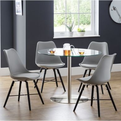 Milan Clear Glass Dining Table With 4 Kari Grey Chairs