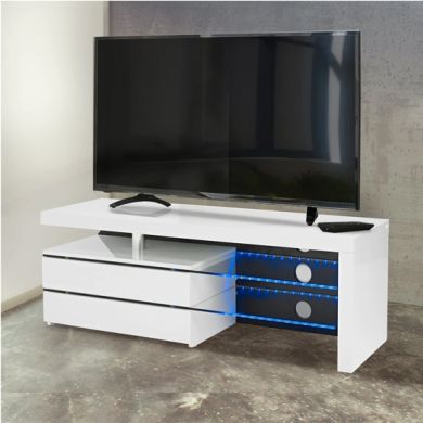 Milano LED Wooden TV Stand In White High Gloss