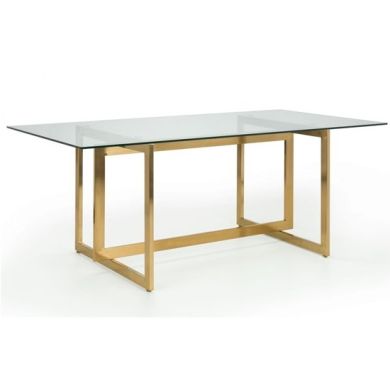 Minori Clear Glass Dining Table With Gold Geometric Legs