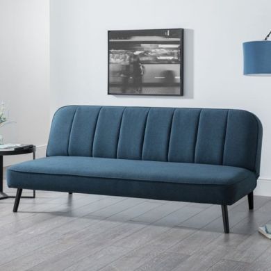 Miro Linen Fabric Upholstered Curved Back Sofa Bed In Blue
