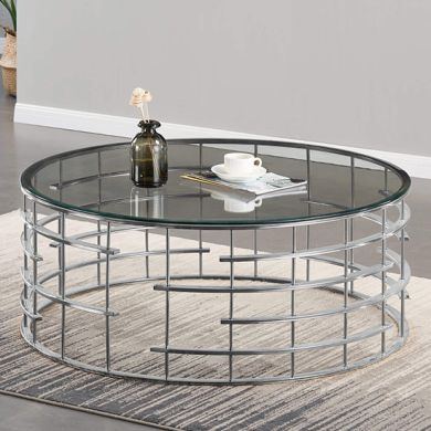 Missouri Round Clear Glass Coffee Table With Silver Frame