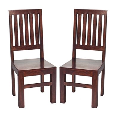 Toko Dark Mahogany Solid Mango Wood Slat Back Dining Chairs In Pair