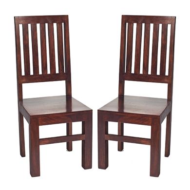 Toko Dark Mahogany Solid Mango Wood Slat Back Dining Chairs In Pair