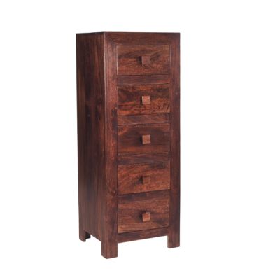 Toko Solid Mango Wood Chest Of 5 Drawers In Dark Mahogany