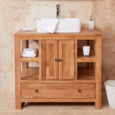 Mobel Bathroom 2 Doors Single Square Sink Vanity Unit In Oak