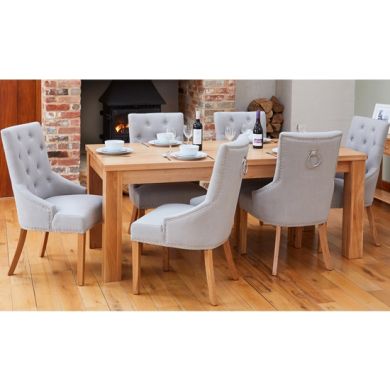 Mobel Extending Wooden Dining Table In Oak With 6 Light Grey Armchairs