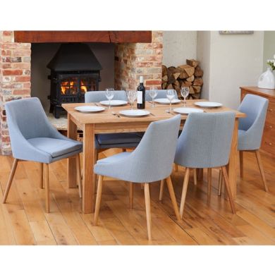 Mobel Extending Wooden Dining Table In Oak With 6 Vrux Grey Chairs