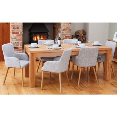 Mobel Extending Wooden Dining Table In Oak With 6 Vrux Light Grey Chairs