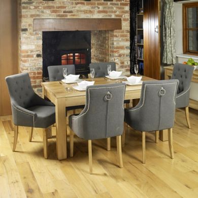 Mobel Extending Wooden Dining Table In Oak With 6 Vrux Slate Armchairs