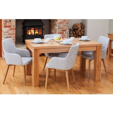 Mobel Large Wooden Dining Table In Oak With 4 Light Grey Vrux Chairs