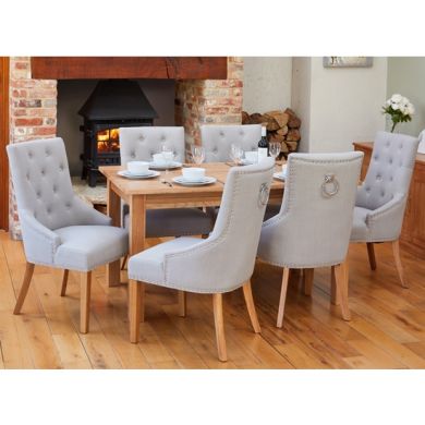 Mobel Large Wooden Dining Table In Oak With 6 Light Grey Armchairs