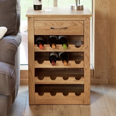 Mobel Wooden 1 Drawer Wine Rack Lamp Table In Oak