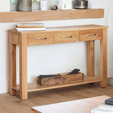 Mobel Wooden 3 Drawers Console Table In Oak