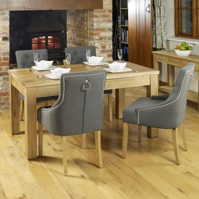 Mobel Wooden Dining Table In Oak With 4 Grey Armchairs