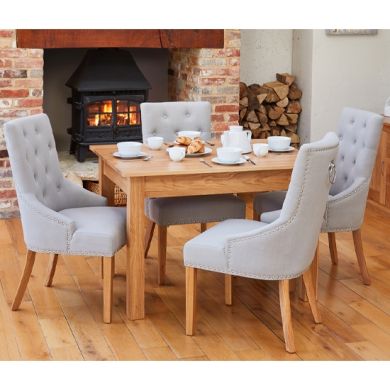 Mobel Wooden Dining Table In Oak With 4 Light Grey Armchairs