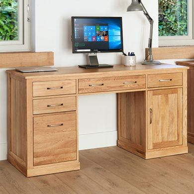Mobel Wooden Twin Pedestal Computer Desk In Oak