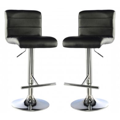 Molly Black Faux Leather Bar Stools In Pair With Chrome Base