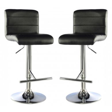 Molly Black Faux Leather Bar Stools In Pair With Chrome Base