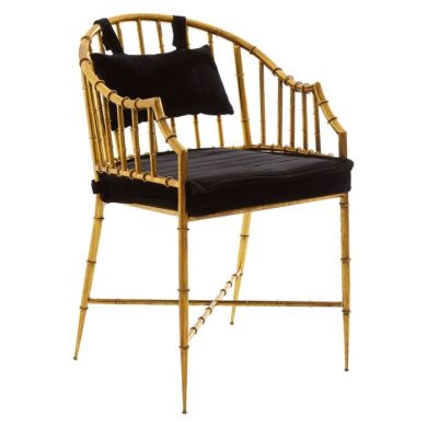 Monore Black Fabric Seat Armchair With Black With Gold Metal Frame