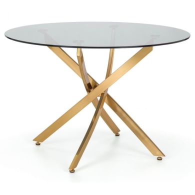 Montero Round Clear Glass Dining Table With Gold Metal Legs