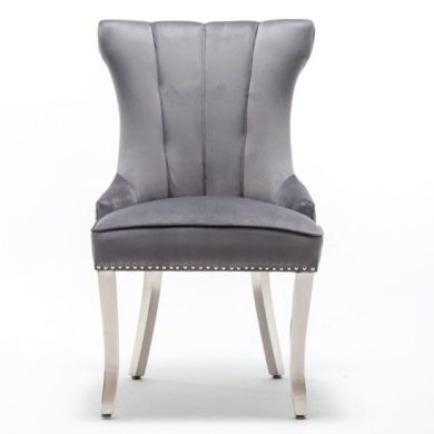 Montpellier Lion Knocker Velvet Dining Chair In Dark Grey