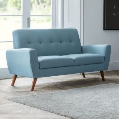 Monza Linen Fabric Upholstered 2 Seater Sofa In Blue