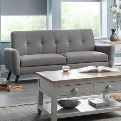 Monza Linen Fabric Upholstered 3 Seater Sofa In Grey