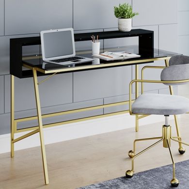 Morgan Smoked Glass Top Computer Desk With Gold Frame