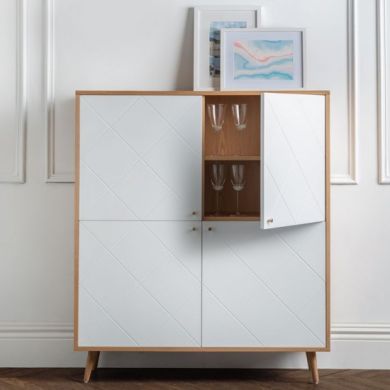 Moritz Wooden 4 Doors Storage Cabinet In White And Oak