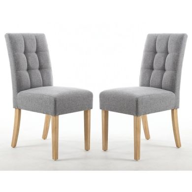 Moseley Silver Grey Fabric Dining Chairs In Pair With Natural Legs
