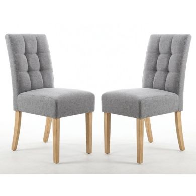 Moseley Silver Grey Fabric Dining Chairs In Pair With Natural Legs
