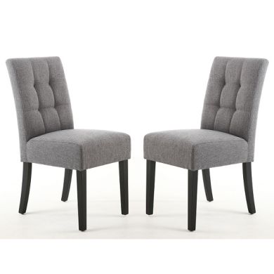 Moseley Steel Grey Fabric Dining Chairs In Pair With Black Legs