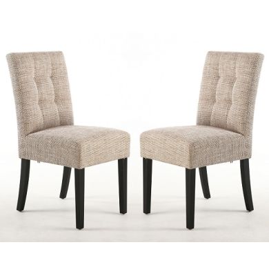 Moseley Tweed Oatmeal Fabric Dining Chairs In Pair With Black Legs