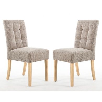 Moseley Tweed Oatmeal Fabric Dining Chairs In Pair With Natural Legs
