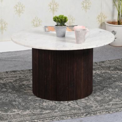 Opal White Marble Top And Mango Wood Coffee Table In Dark Mahogany