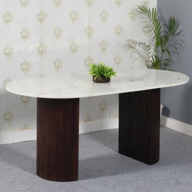 Opal White Marble Top And Mango Wood Dining Table In Dark Mahogany