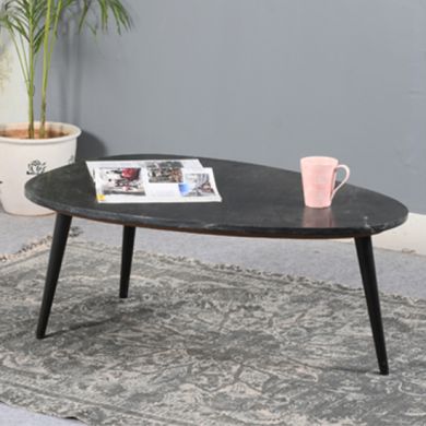 Opal Marble Top Coffee Table In Black With Black Metal Legs