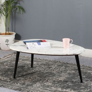 Opal Marble Top Coffee Table Triangle In White With Black Metal Legs