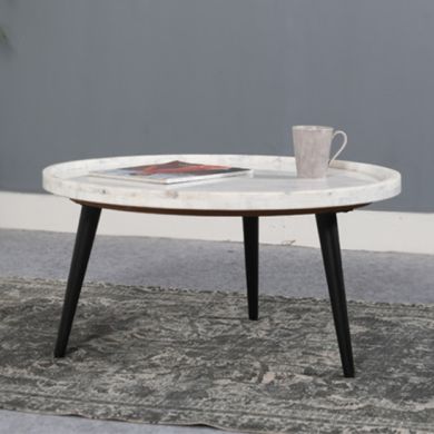 Opal Marble Top Coffee Table In White With Black Metal Legs