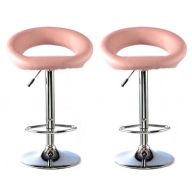 Murry Pink Faux Leather Bar Stools In Pair With Chrome Base