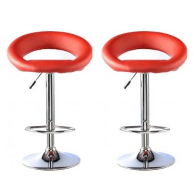 Murry Red Faux Leather Bar Stools In Pair With Chrome Base