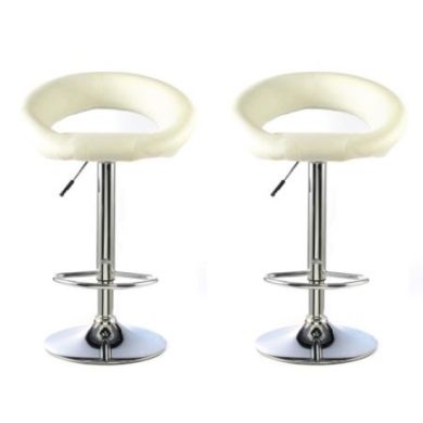 Murry White Faux Leather Bar Stools In Pair With Chrome Base