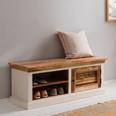 Alfie Solid Mango Wood Shoe Rack In Oak