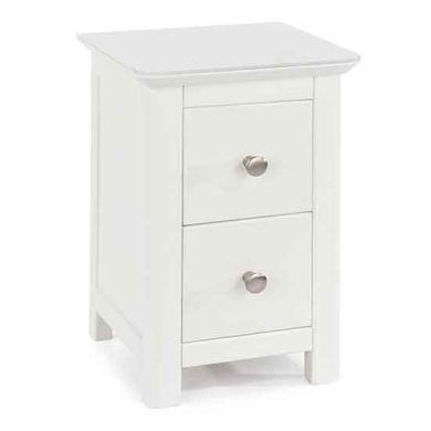 Nairn Glass Top Wooden 2 Drawers Petite Bedside Cabinet In White