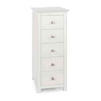 Nairn Narrow Glass Top Wooden Chest Of Drawers With 5 Drawers In White