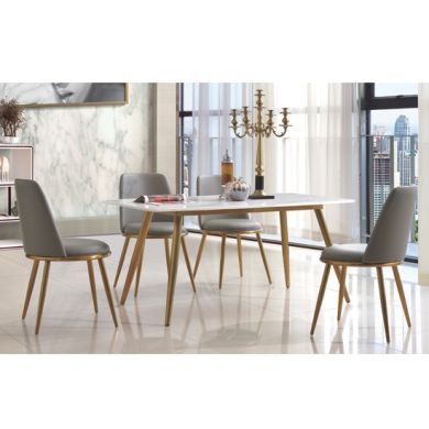 Namibia Marble Dining Set With 4 Grey Fabric Chairs